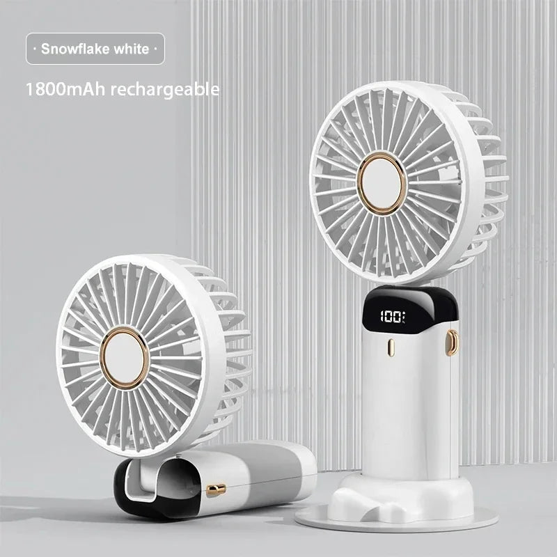Portable Handheld Mini Fan with LED Display & Phone Stand