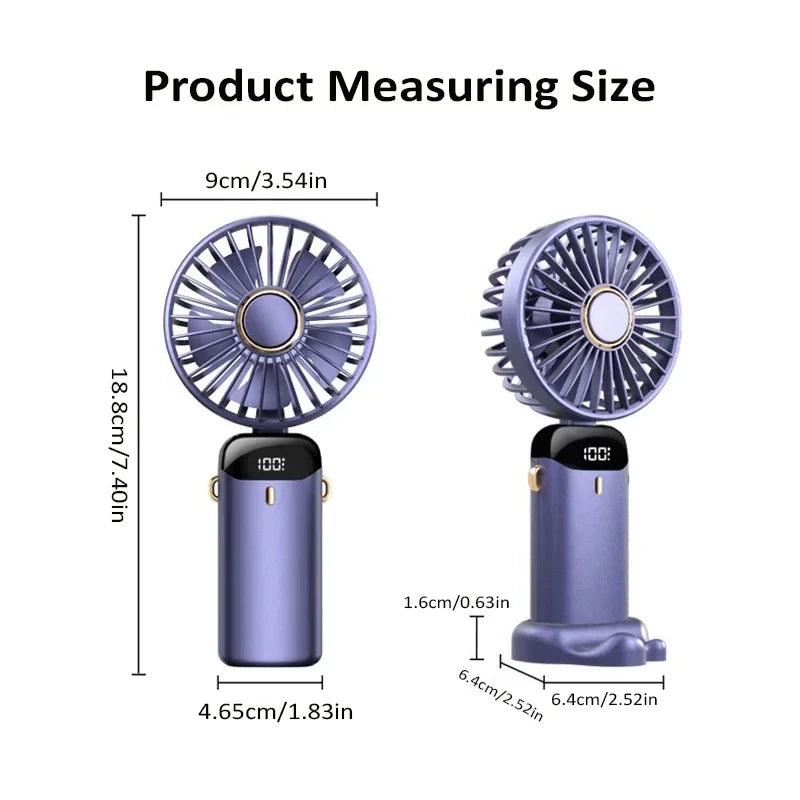 Portable Handheld Mini Fan with LED Display & Phone Stand