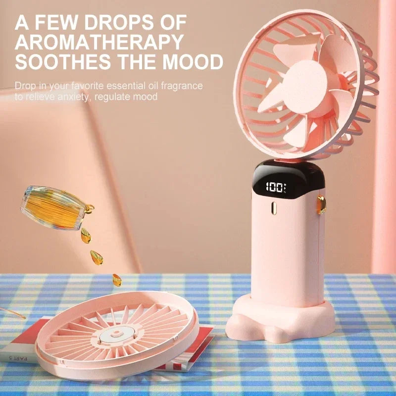 Portable Handheld Mini Fan with LED Display & Phone Stand