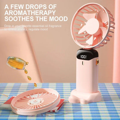 Portable Handheld Mini Fan with LED Display & Phone Stand