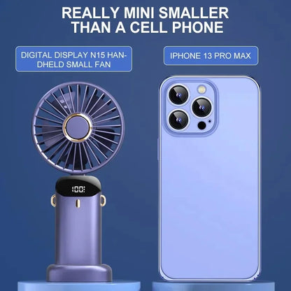 Portable Handheld Mini Fan with LED Display & Phone Stand
