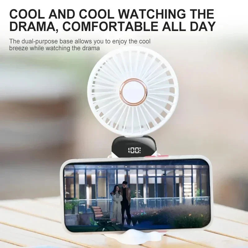 Portable Handheld Mini Fan with LED Display & Phone Stand