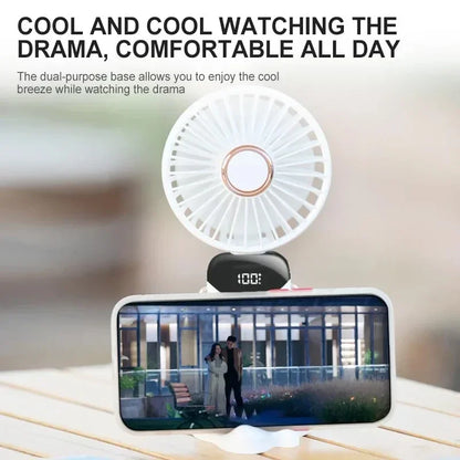 Portable Handheld Mini Fan with LED Display & Phone Stand