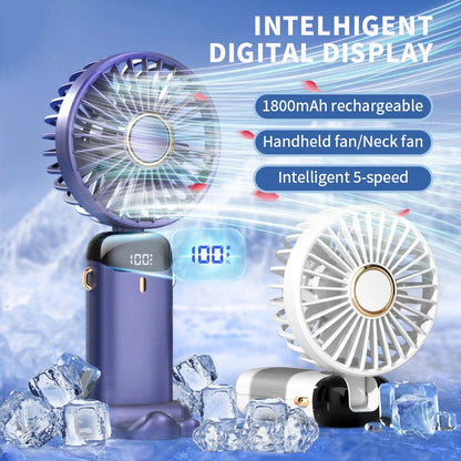 Portable Handheld Mini Fan with LED Display & Phone Stand