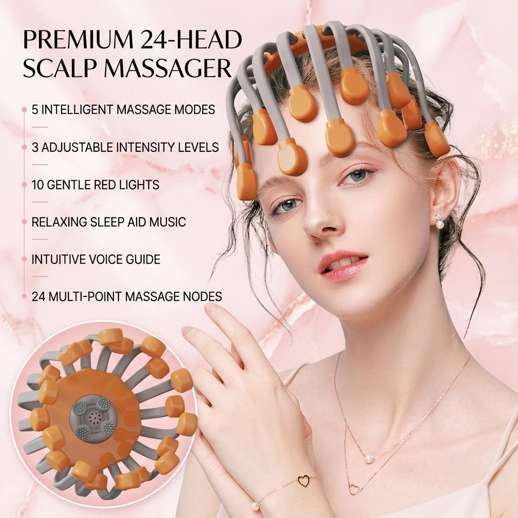 24 Point Vibration Scalp Massager with Bluetooth